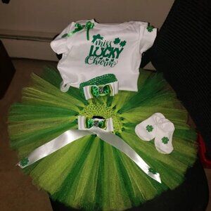 Handmade Green and White Baby Tutu Set